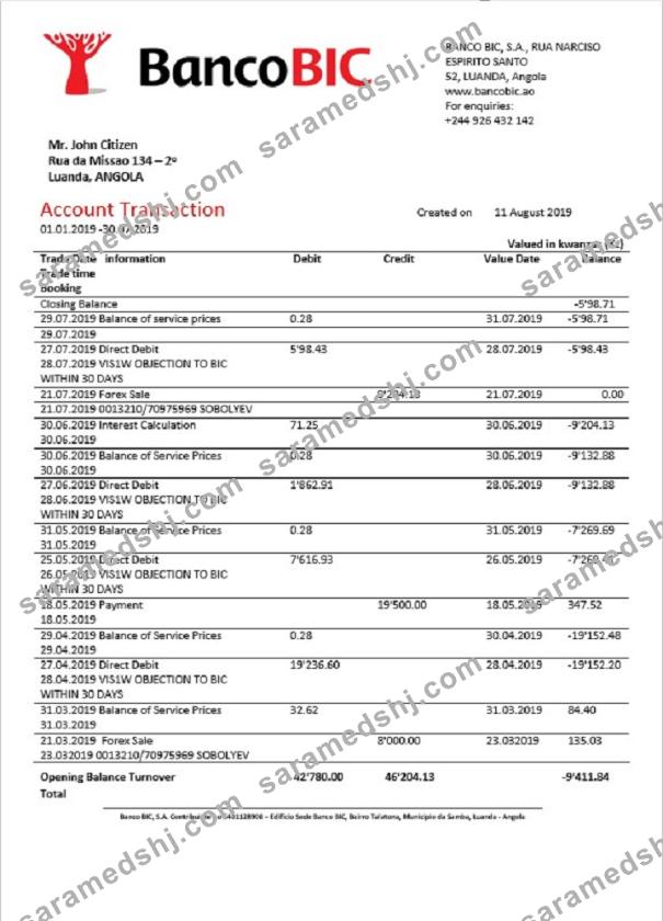 Angola Banco BIC bank statement
